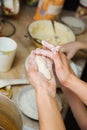 Prepare meal food. modelling dough in a hands