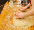 Prepare meal food. modelling dough in a table Royalty Free Stock Photo