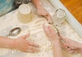 Prepare meal food. sift flour Royalty Free Stock Photo