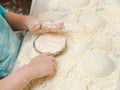 Prepare meal food. sift flour Royalty Free Stock Photo