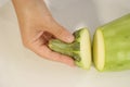 Prepare one zucchini as healthy food Royalty Free Stock Photo