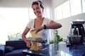 Prepare, pasta and portrait of woman in kitchen with dough for spaghetti, ingredients and gourmet meal in home. Cooking