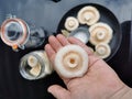 Prepare for salted mushrooms, Lactarius resimus on dark background