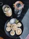 Prepare for salted mushrooms, Lactarius resimus on dark background