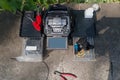 Prepare a splicing machine to connect the broken fiber optic cables outdoors