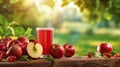 vibrant apple juice resting on a rustic wooden table