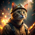 Inferno Chronicles: Join Blaze, the Courageous Feline Hero, on His Thrilling Firefighting Adventures Royalty Free Stock Photo