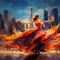 Larger-Than-Life Tango Dancer Floating Above Vibrant Streets of Buenos Aires Royalty Free Stock Photo
