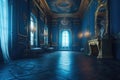 Spectacularly detailed render of a realistic fantasy blue palace interior