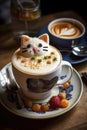 Cute and adorable cat face cappuccino latte art