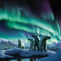 Majestic display of nature's beauty with polar bears and penguins beneath the Arctic Aurora