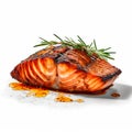 Tempting Grilled Salmon: A Culinary Masterpiece on a Pristine White Canvas