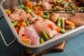 Prepared for baking chicken meat with vegetables Royalty Free Stock Photo