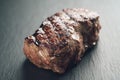 Prepared beef steack on slate board closeup Royalty Free Stock Photo