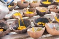 Prepared candle and old coconut shell for Loy kratong festival i