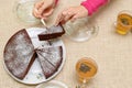 Prepared dessert in a family home. Family meeting at the kitchen table Royalty Free Stock Photo