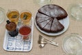 Prepared dessert in a family home. Family meeting at the kitchen table Royalty Free Stock Photo