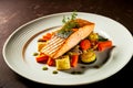 prepared grilled salmon fish dish with vegetables Royalty Free Stock Photo