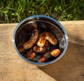 Prepared grilled sausages on grill Royalty Free Stock Photo