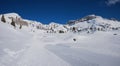 Prepared hiking path and ski piste, rofan skiing area, austria Royalty Free Stock Photo