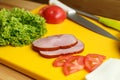 Prepared ingradient for cooking sandwich. Cooking from fresh vegetables Royalty Free Stock Photo