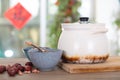 The prepared Laba porridge in the kitchen is waiting to be eaten