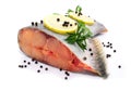 Prepared pangasius fish fillet pieces and spices