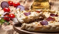 Prepared pizza with smelted cheese. Selective focus Royalty Free Stock Photo