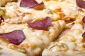 Prepared pizza with smelted cheese. Selective focus Royalty Free Stock Photo