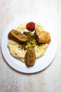 Prepared plate of kibbeh, bourek and hummus Royalty Free Stock Photo