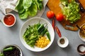 Prepared products cooking taco salad top view