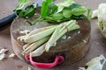 Prepared vegetable on the trencher