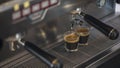 Prepares espresso in his coffee shop; close-up. Royalty Free Stock Photo