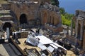 Preparing of ancient Greek theater of Taormina for Aida Performance.