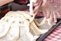 Preparing baking basket from dough Royalty Free Stock Photo