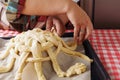 Preparing baking basket from dough Royalty Free Stock Photo