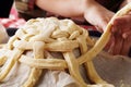 Preparing baking basket from dough Royalty Free Stock Photo