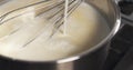 Preparing bechamel sauce milk pour Royalty Free Stock Photo