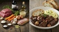 Preparing Beef Bourguignon with Fresh Ingredients and Served with Bread Royalty Free Stock Photo