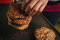 Preparing beef for grilled hamburger, BBQ beef Royalty Free Stock Photo