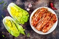 Preparing cabbage kimchi. Korean traditional cuisine. Fermented food