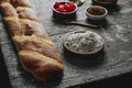 Preparing catalan sweet cake coca de sant joan