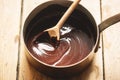 Preparing chocolate sauce in pot Royalty Free Stock Photo
