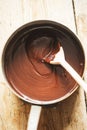 Preparing chocolate sauce in pot Royalty Free Stock Photo