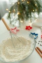 Preparing for Christmas cookie recipe, kneading dough