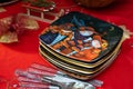 Preparing the Christmas table, tableware set on the holiday table Royalty Free Stock Photo