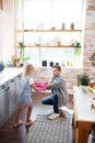 Daddy and his cute daughter preparing for cleaning Royalty Free Stock Photo