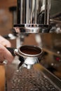 Preparing a coffe machine with ground coffee Royalty Free Stock Photo