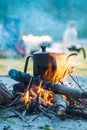 Preparing coffee or tea on an bonfire