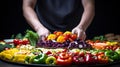 Preparing Colorful Vegetable Platter in Kitchen